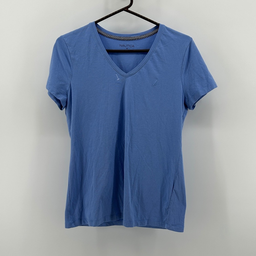 Nautica Blue Short Sleeve Cotton Stretch T-Shirt M Preppy Coastal Minimal Basic